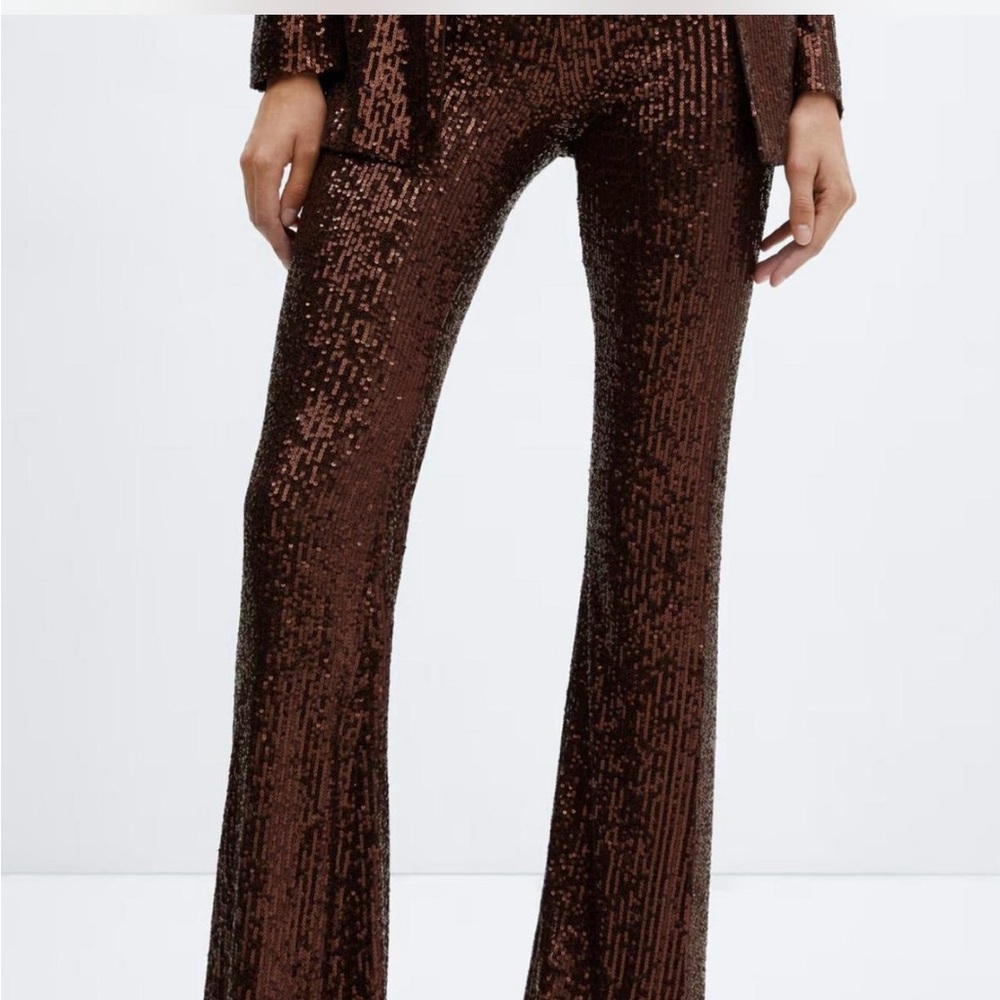 Mango Brown Sequin Flare Pants
